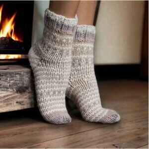 Anthropologie x Lemon Socks Soft Chunky Knit Beige Pastel Nordic Fair Isle NWT